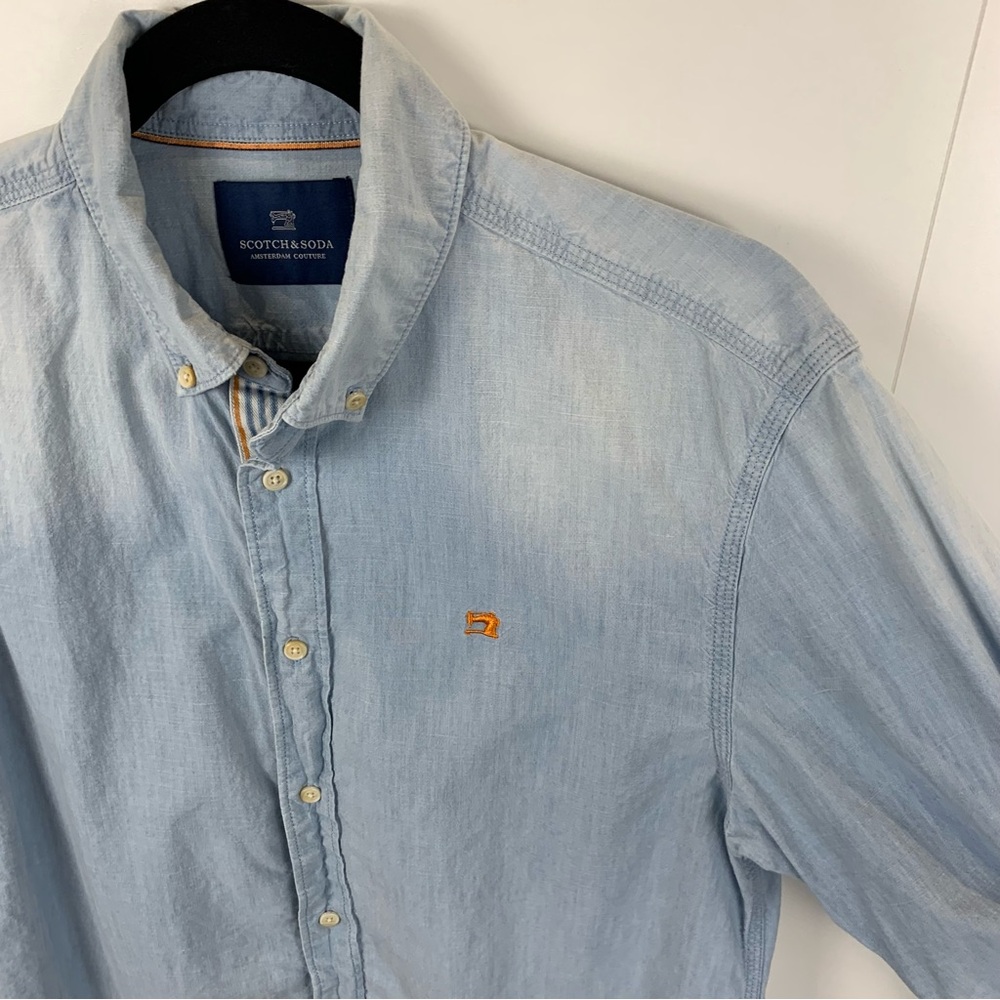 Scotch & Soda Denim Shirt Light Wash Button Up Long Sleeve Men's M Cotton Casual - Picture 2 of 9